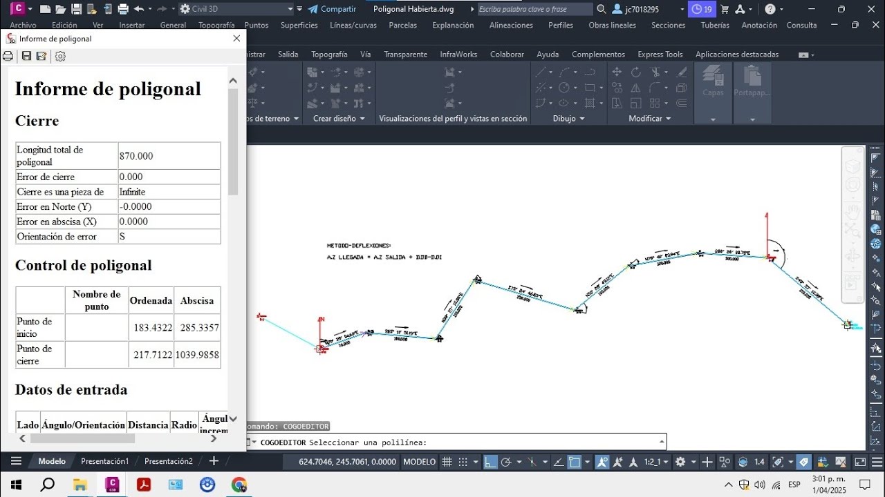 COMPENSACIÓN O AJUSTE DE UNA POLIGONAL ABIERTA (AUTOCAD CIVIL 3D) ✅