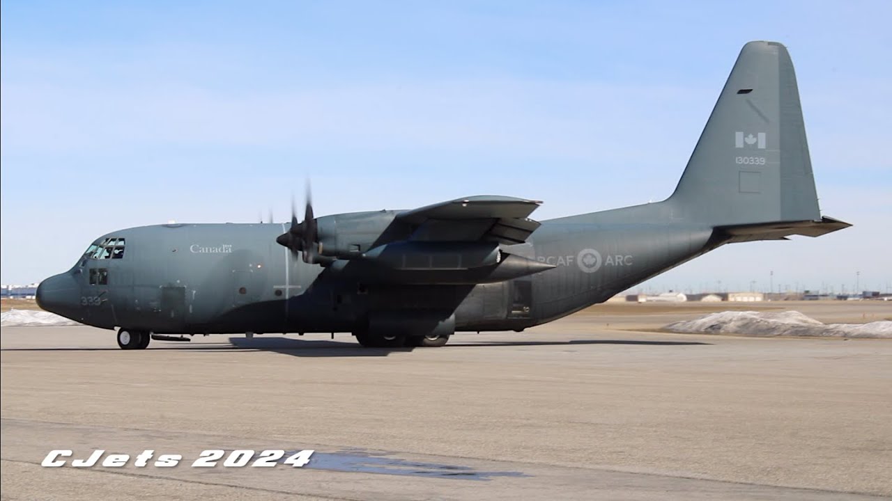 Royal Canadian Air Force Lockheed CC-130H Taxi and Takeoff at Calgary Airport