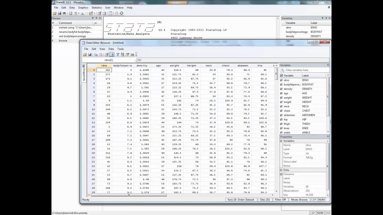 Renaming Variables, Dropping Variables or Cases, and Sorting in Stata