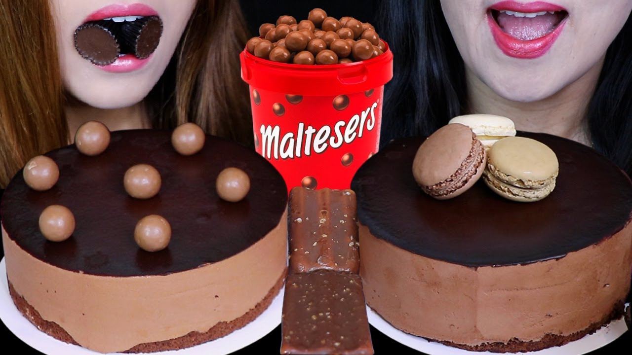 ASMR MALTESERS CHOCOLATE MACARON MOUSSE CAKES 초콜릿 케이크 먹방 ケーキ केक + CRUNCHY ICE CREAM BARS 먹방