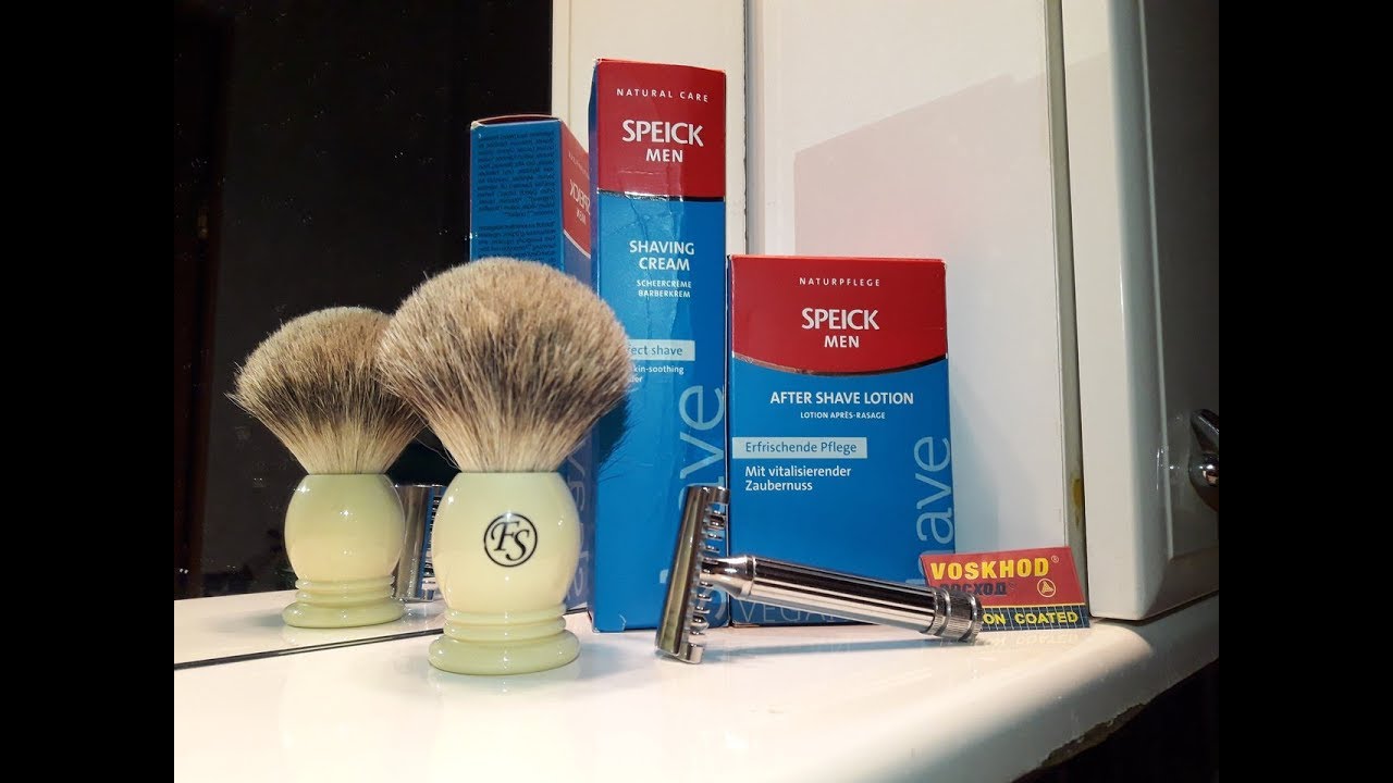 Бритье. Fatip Grande, Speick shaving cream, Voskhod blade, FS badger brush, Speick lotion. Review