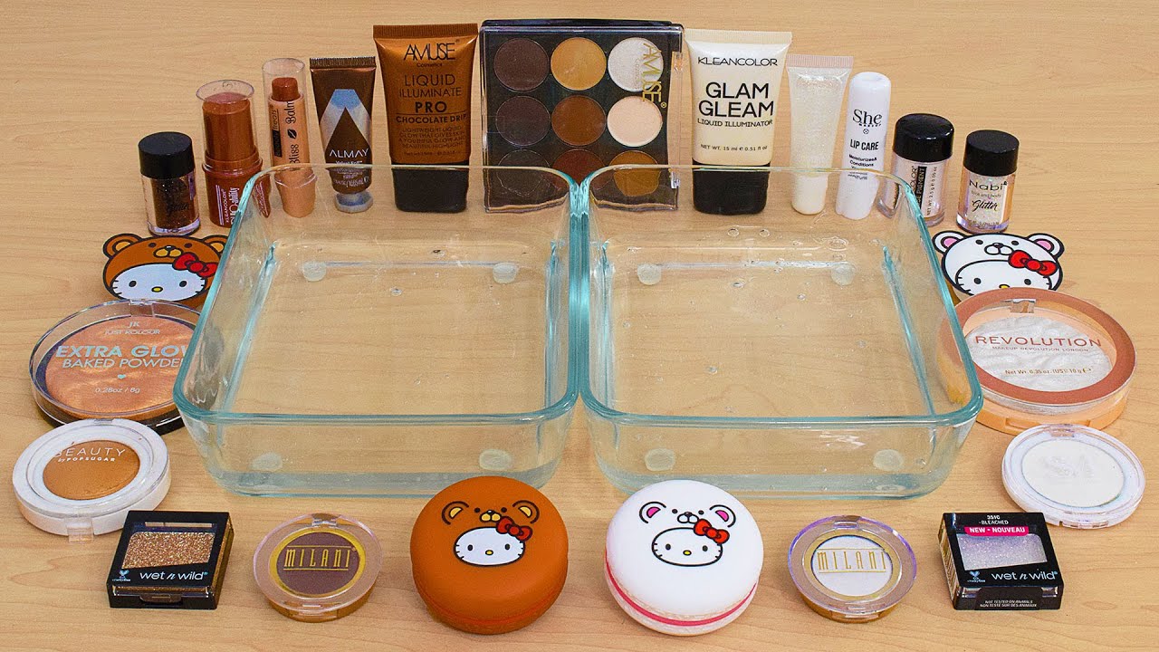 Brown vs White - Mixing Makeup Eyeshadow Into Slime ASMR