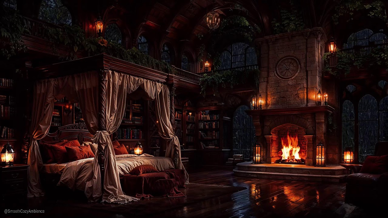 Gothic Castle Bedroom at Night Relaxing Rain Sounds