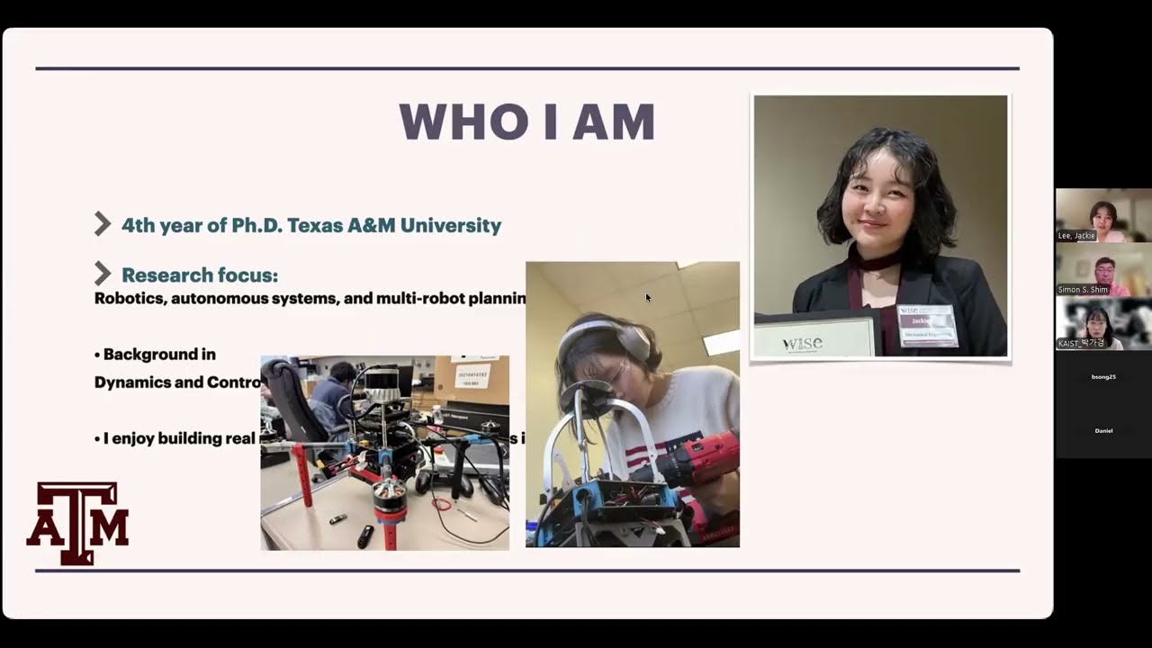 KSEA Tech Talk: Jackie Lee, PhD Candidate, Mech Eng, Texas A & M