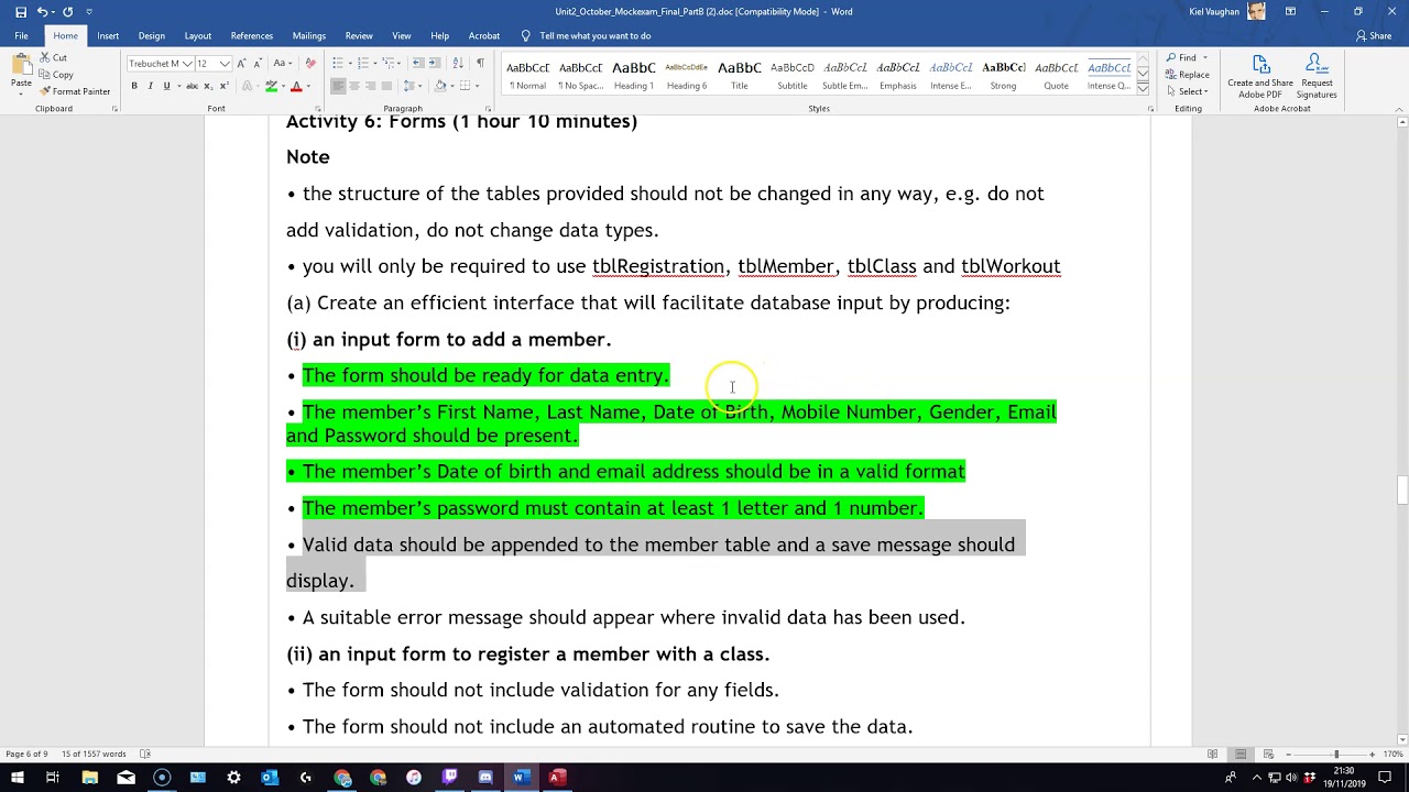 BTEC IT (2019) - 07 - Part B - Data Entry Form, Act 6 & 7