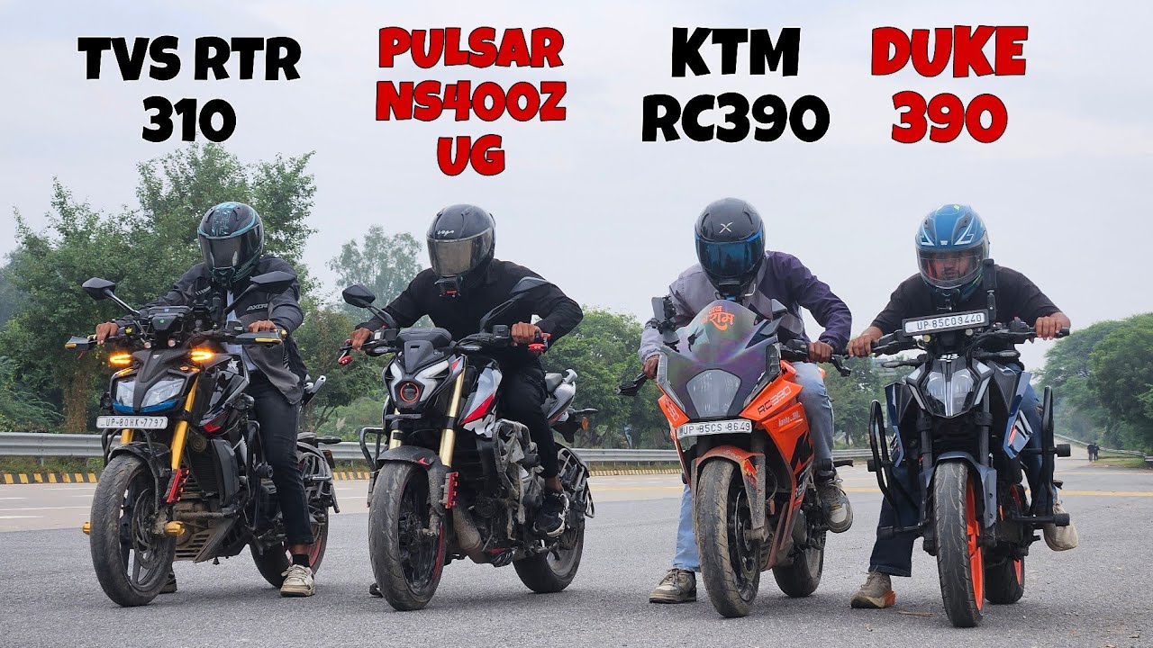 TVS APACHE RTR 310 VS PULSAR NS400Z 2025  VS KTM DUKE390 VS KTM RC 390 || DRAGRACE 