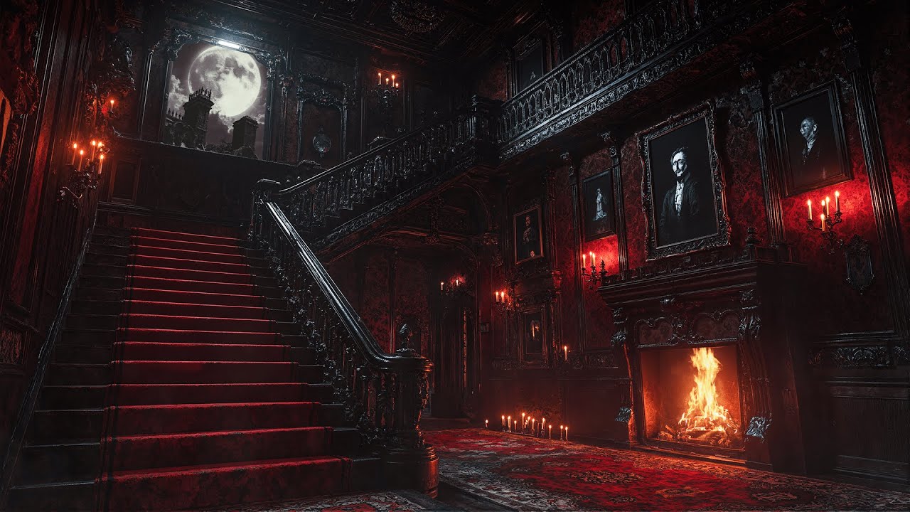 🏚️ Classic Haunted House Ambience | Relaxing Crackling Fire, Spooky Sounds & Whispering Wind