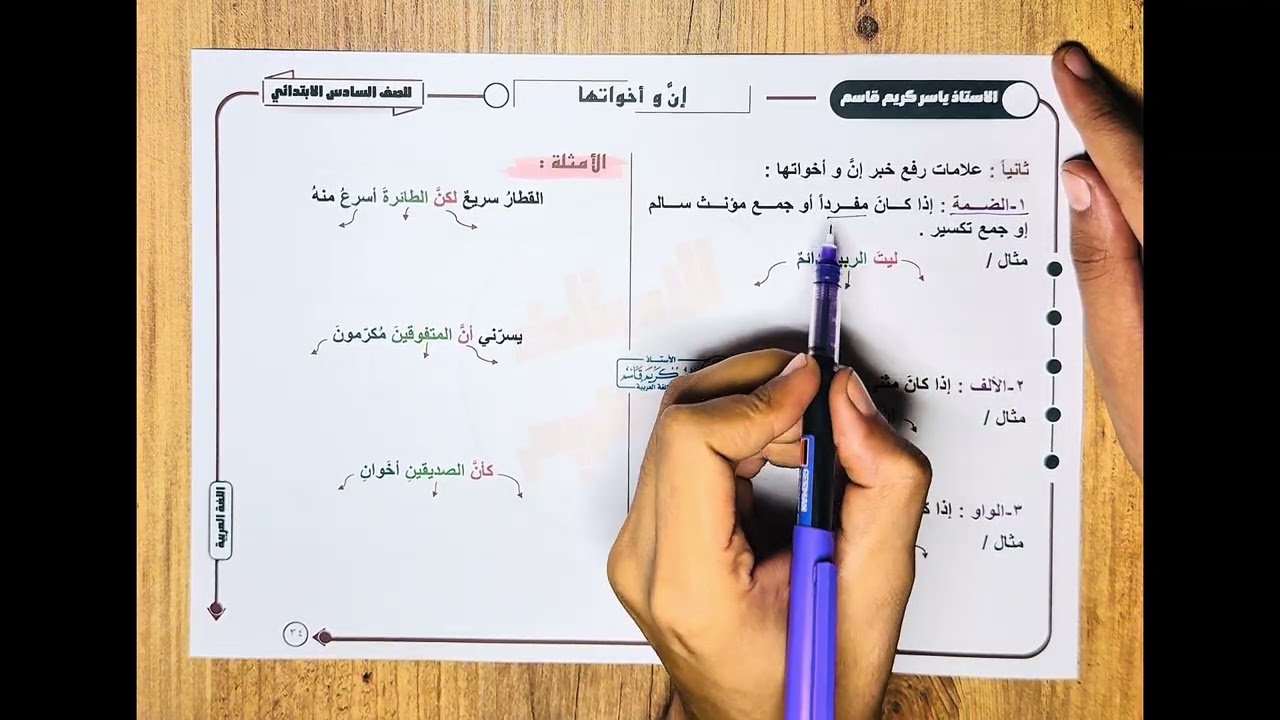 شرح موضوع ( إنَّ وأخواتها ) مع الأسئلة الوزارية للصف السادس الإبتدائي 