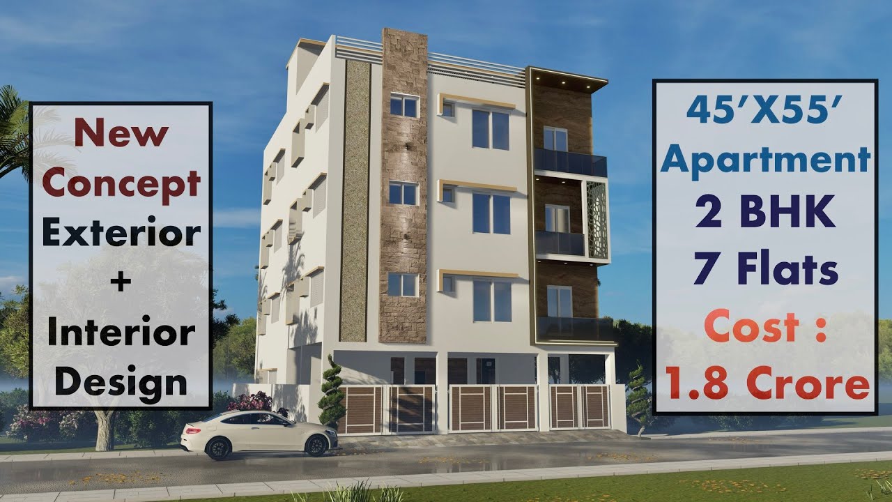 45'X55' Apartment Design with 7 Flats | 2500 Sqft Plan for good rental income