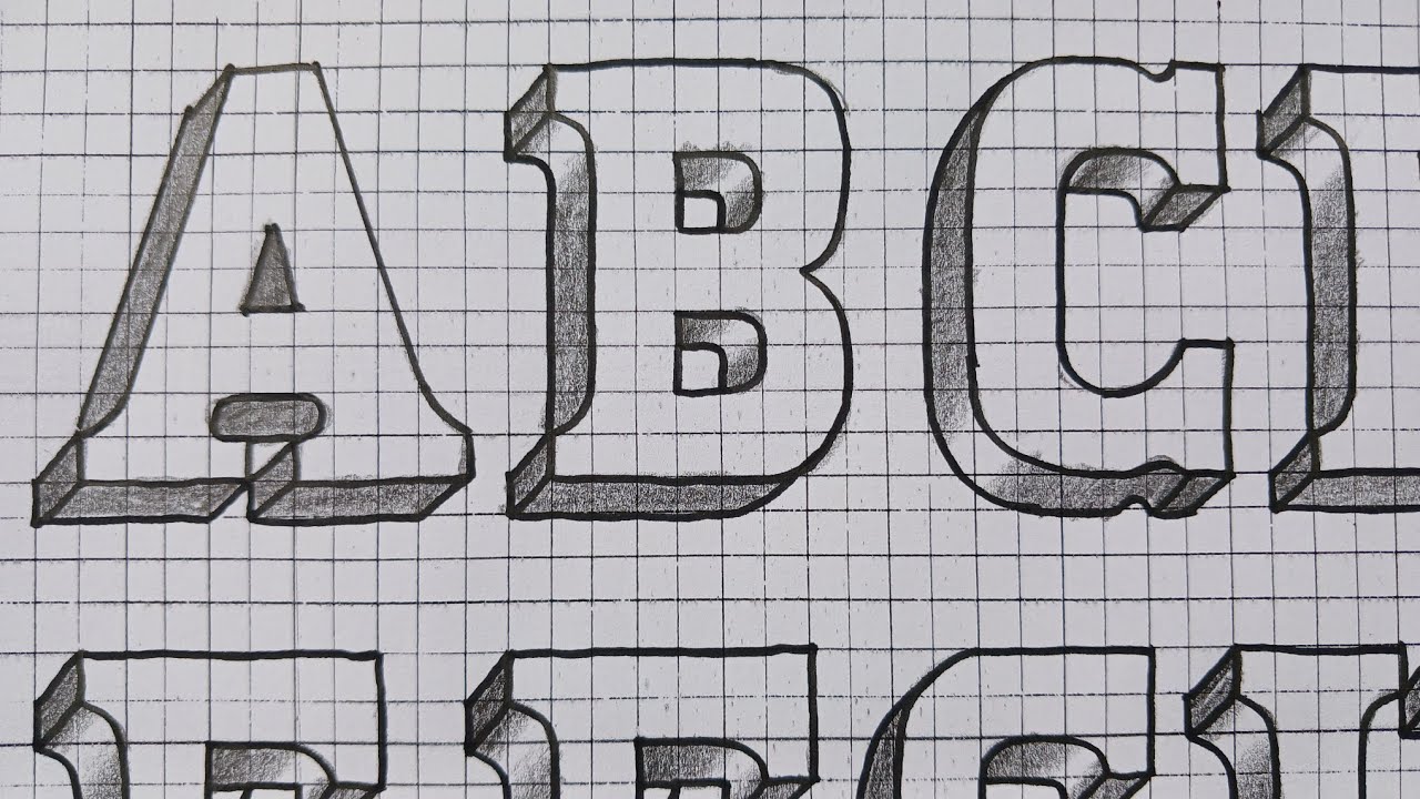 How To Draw 3d Capital Letter A B C D E F G H I J K L M N O P Q R S T U V W X Y Z