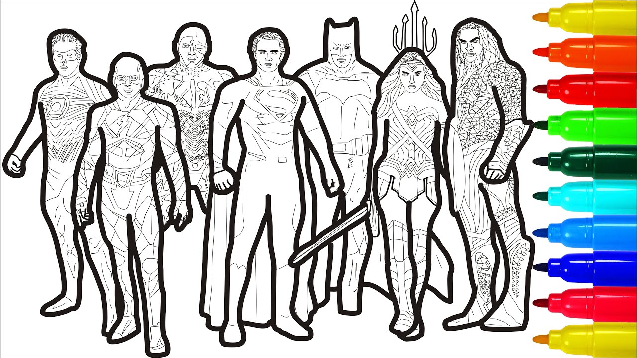 Justice League Coloring Pages | Wonderwoman Superman Flash Batman Coloring Pages