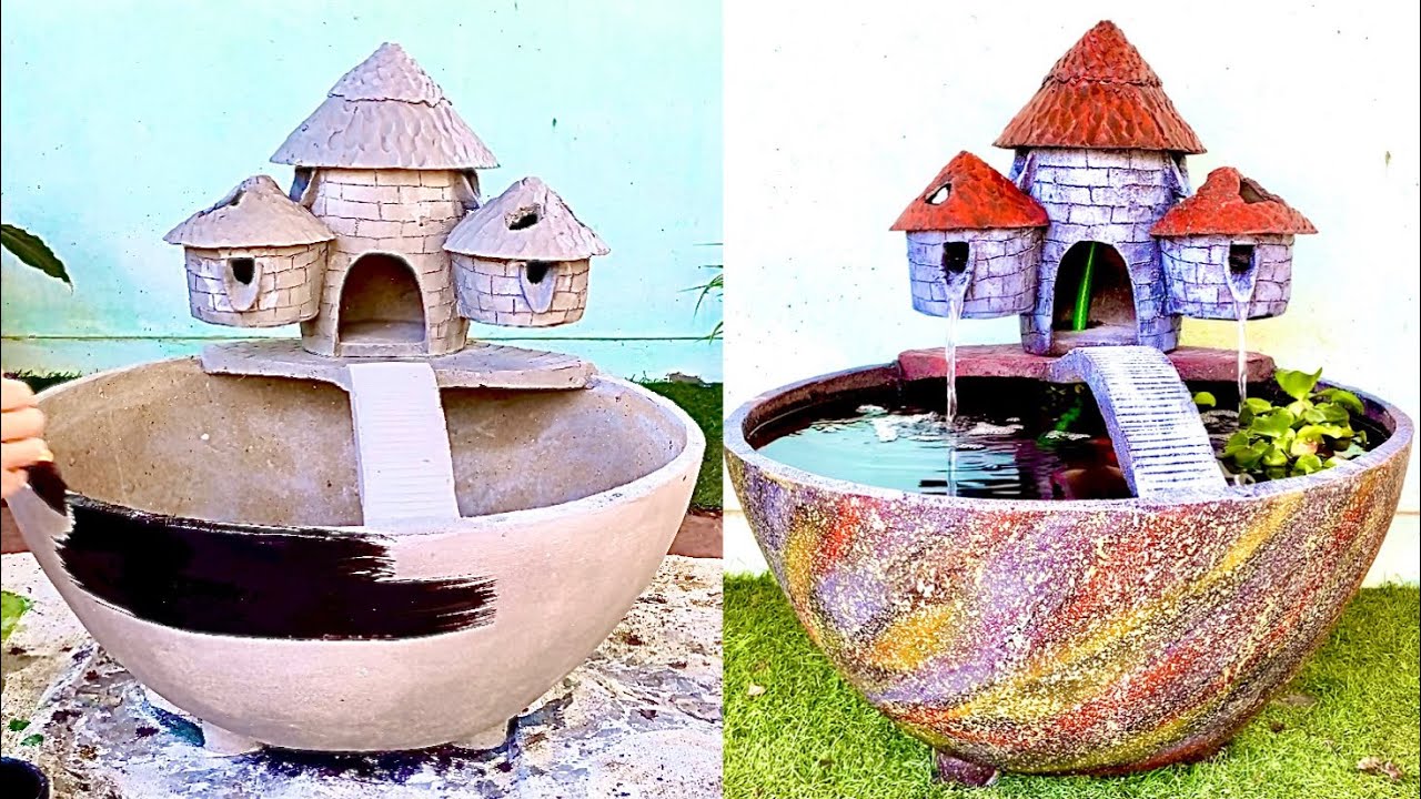 DIY | Cement and sand castle aquarium and waterfall is easy