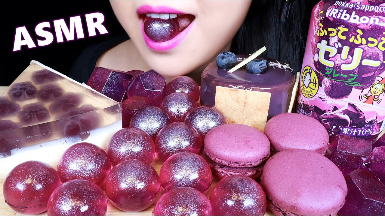 ASMR EATING SOUND Purple Food Gummy Bear Cheesecake Kyoho 巨峰ゼリーを食べる Macaron 젤리 먹방 JELLY MUKBANG 咀嚼音