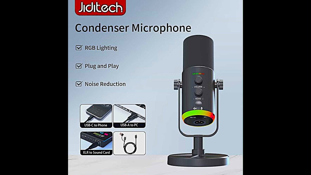 Конденсаторный микрофон JidiTech RGB с функцией шумоподавления