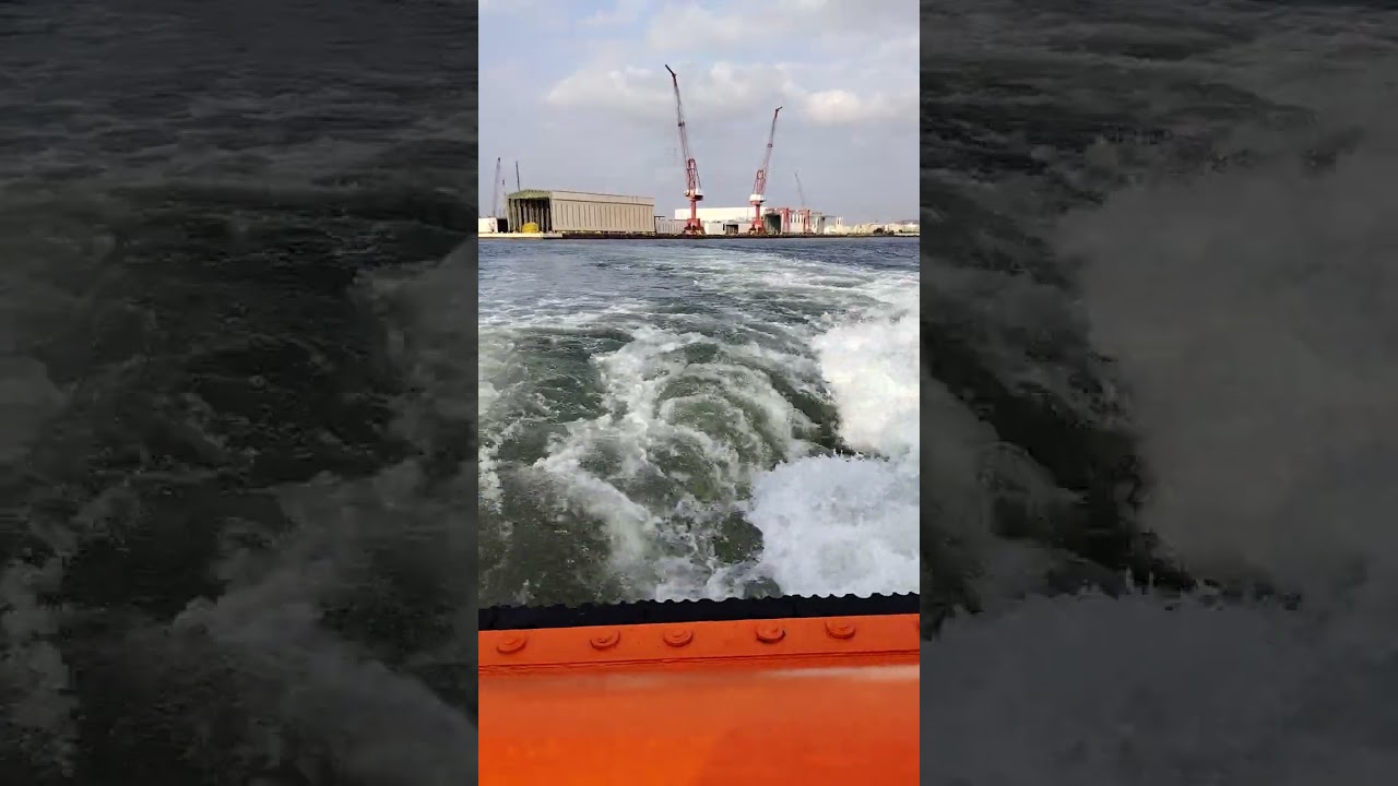 The boat is going fast, causing substantial turbulence and white water in its wake #fypシ  #asdtug 