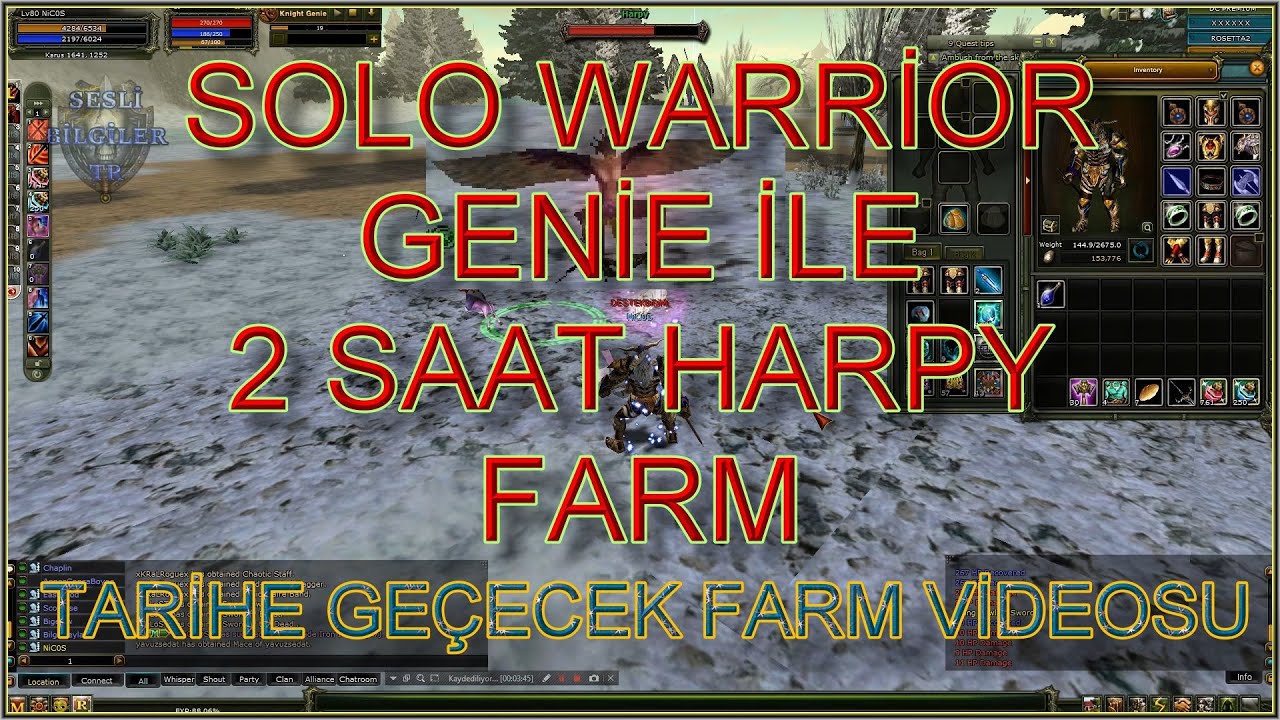 Solo Warrior 2 Saat Harpy Farm ( Lufer ) Hp/Mp Rec ile Masraf ve Kazan&ccedil; Durumu - Sesli Bilgiler TR