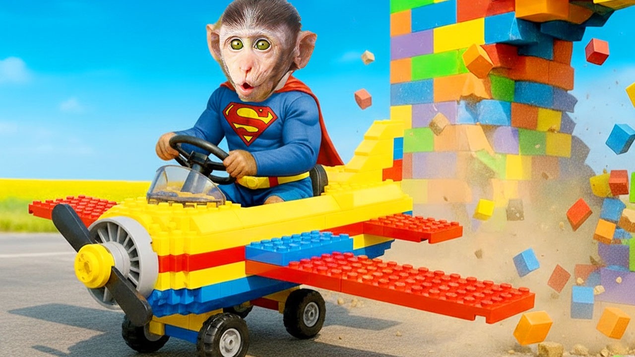 Monkey Baby Mimi Drives a LEGO Car and Crashes Through the Lego Wall | Mimi Money Life