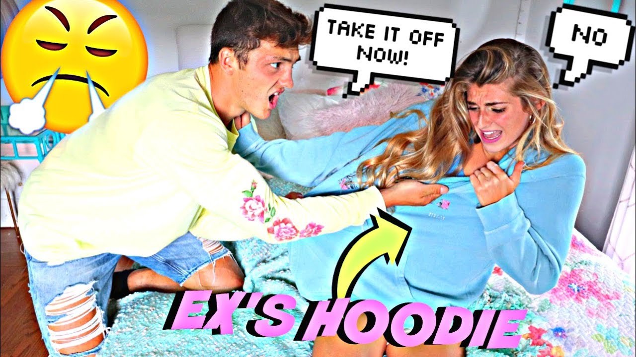 Wearing My EX BOYFRIENDS Hoodie To See How My Boyfriend Reacts! *He Ripped it*