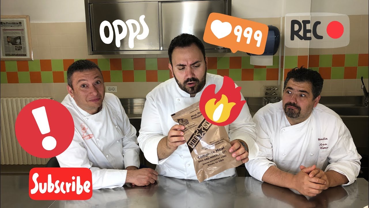 3 cuochi assaggiano una razione Militare USA - 3 italian chefs taste a US MRE