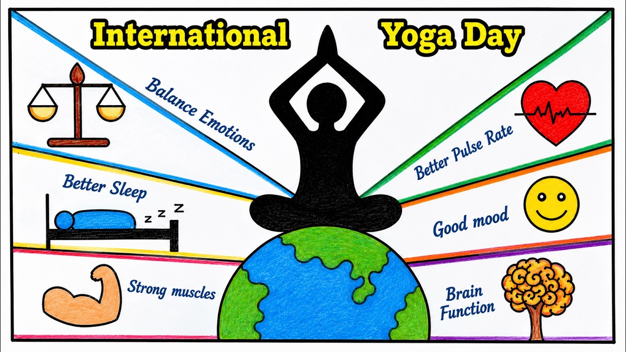 How to Draw Yoga Day Poster drawing | International Yoga Day drawing Chart Project #yoga