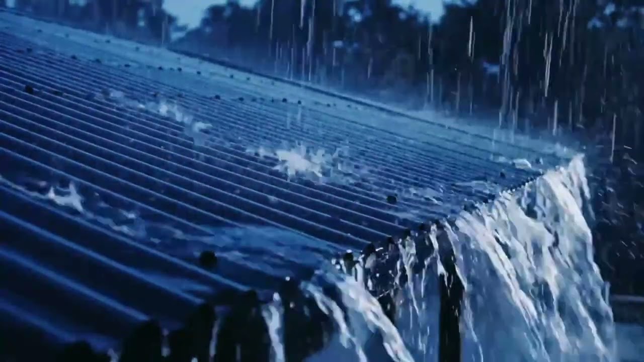 Heavy Night Rain ASMR on Tin Roofs by a Rural Road, Intense Downpour Creating a Deep Cozy Mood 035