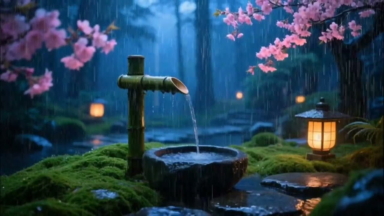 Quiet Night Rain and Soft Piano in a Zen Garden | Deep Rest and Relaxation