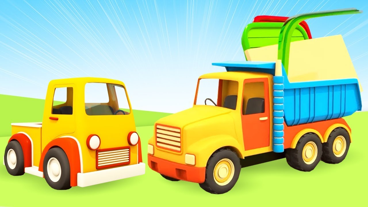 Helper cars build a garage for construction vehicles: Learn street vehicle names.
