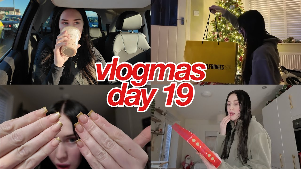VLOGMAS DAY 19🦌 last min present shopping, wrapping presents & new nails!!