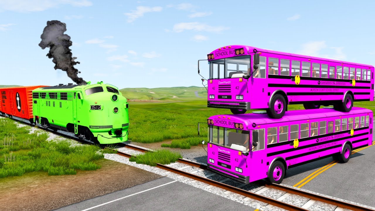 Train vs School Bus Crashed 😨 BeamNG.Drive