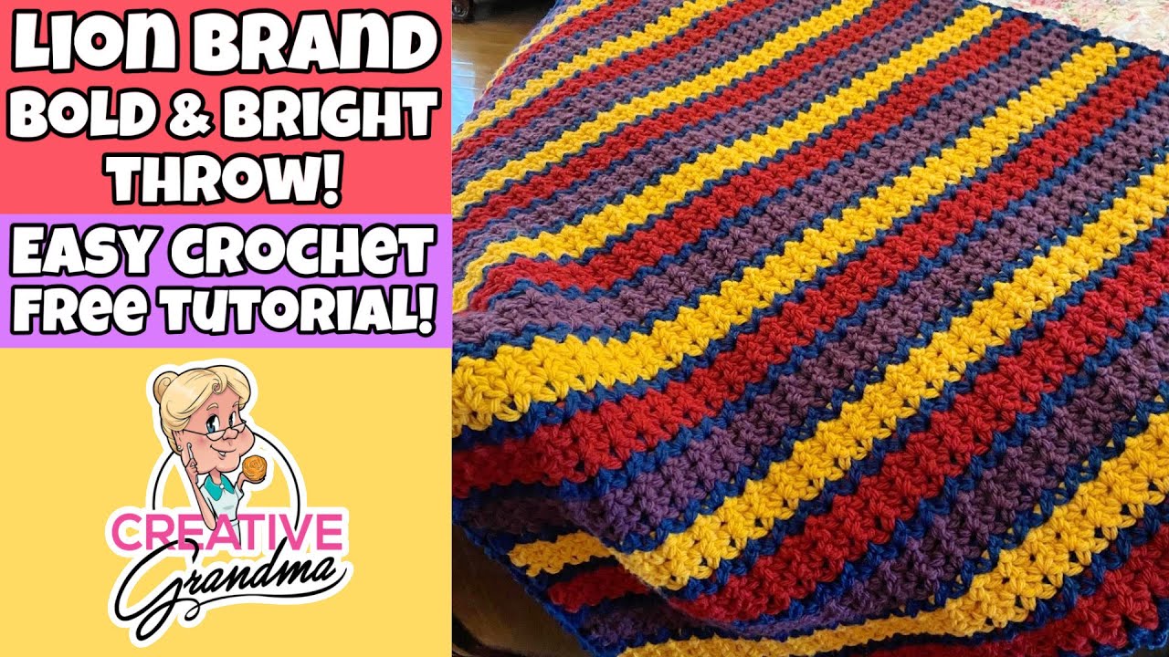 Easy Crochet Bold and Bright Throw made with Lion Brand Hue & Me New Colors #lionbrandyarn