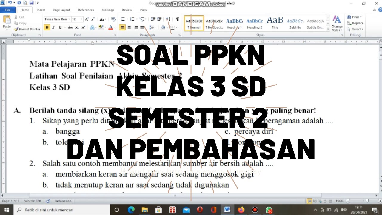 Soal PPKN kelas 3 SD semester 2 dan pembahasannya