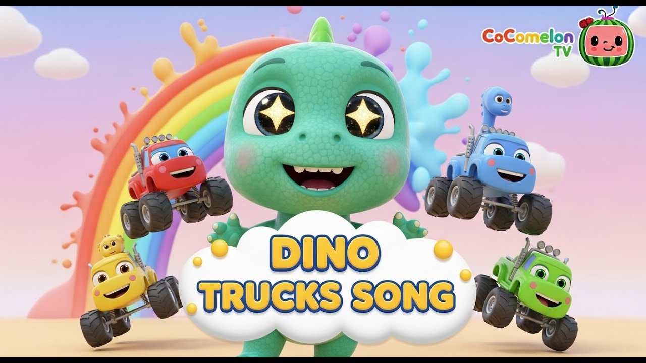 Colorful Dino Monster Trucks Song 🚛🦖 | Nursery Rhymes for Kids | CoComelon Style