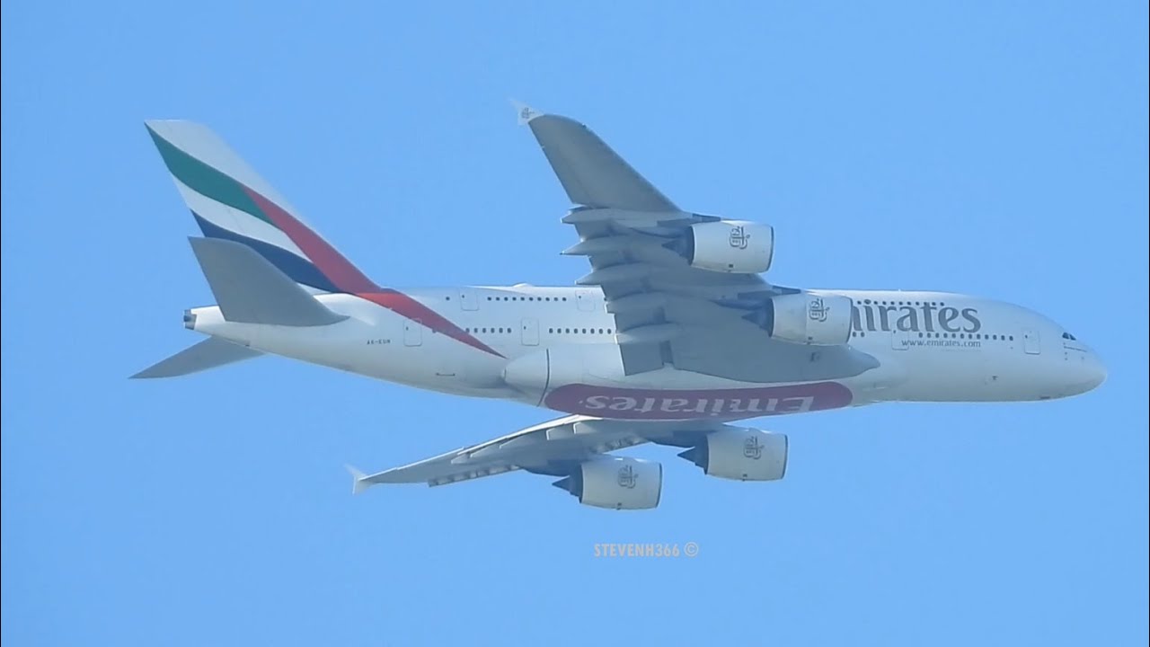 阿聯酋航空A380~台灣海峽轉進對準05R跑道~準備降落桃園機場EMIRATES AIRBUS A380 [EK366] FLYOVER READY FOR LANDING at RWY05R TPE