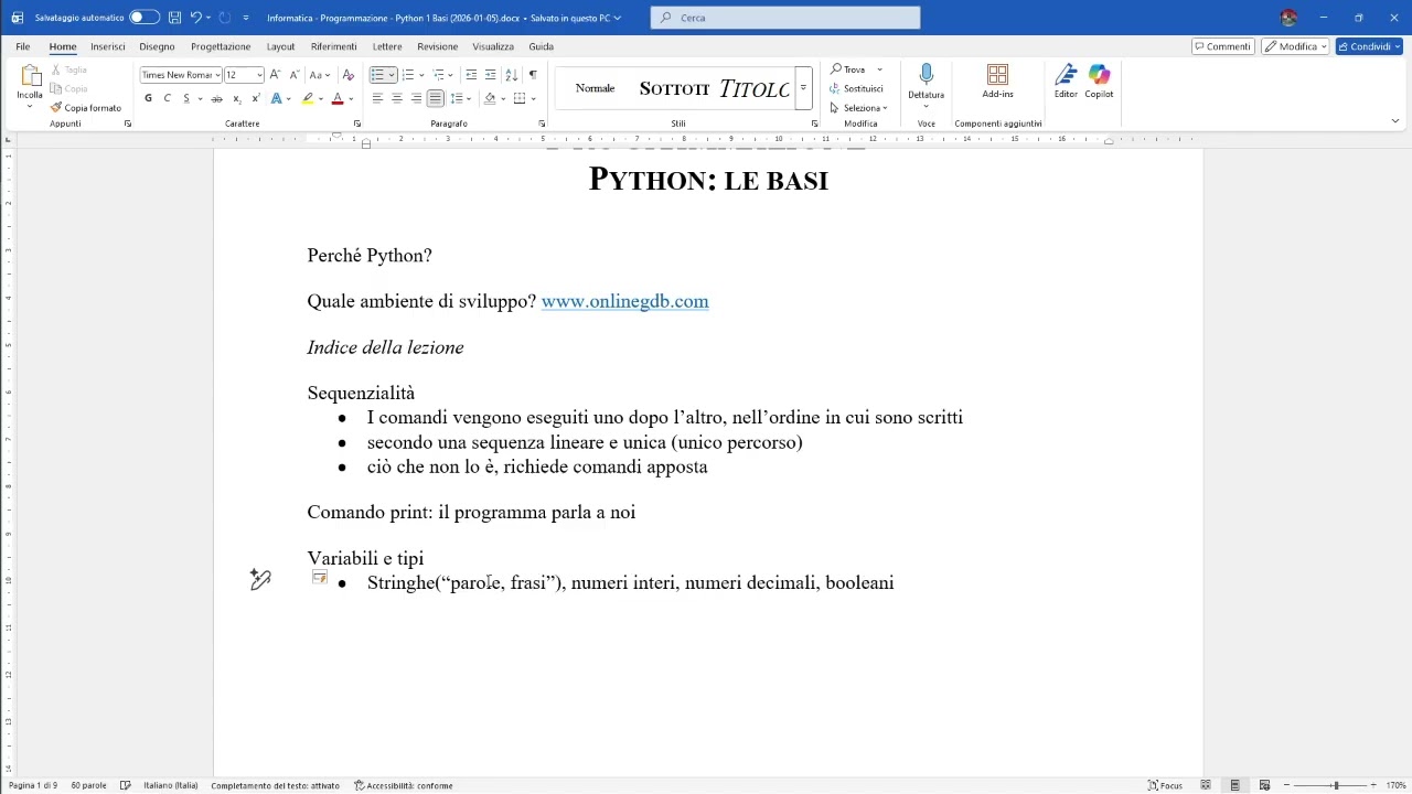 Informatica - Programmazione con Python (1): le basi