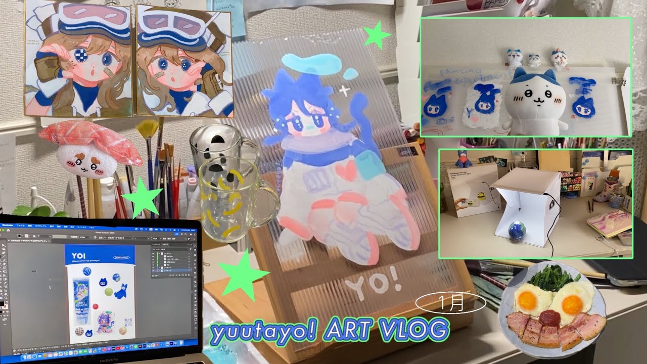 𝗔𝗿𝘁 𝘃𝗹𝗼𝗴  絵描き日常🌠 アクリルガッシュでプラダンに描いてみる実験 / 色紙お絵描き / ぬいぐるみ紹介など…