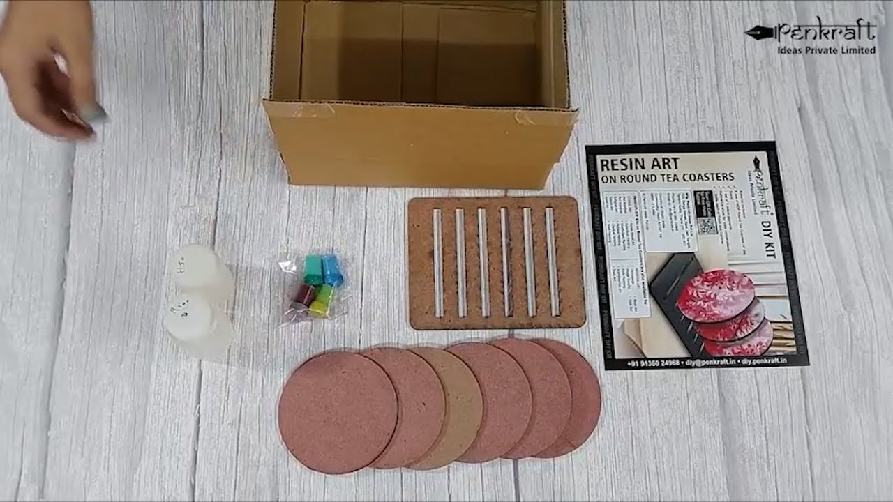Resin Art on Round Tea Coasters with Stand DIY Kit