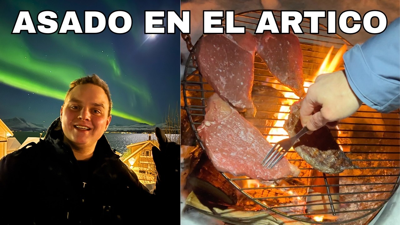 Asado argentino 🇦🇷 en Noruega 🇳🇴 bajo auroras boreales