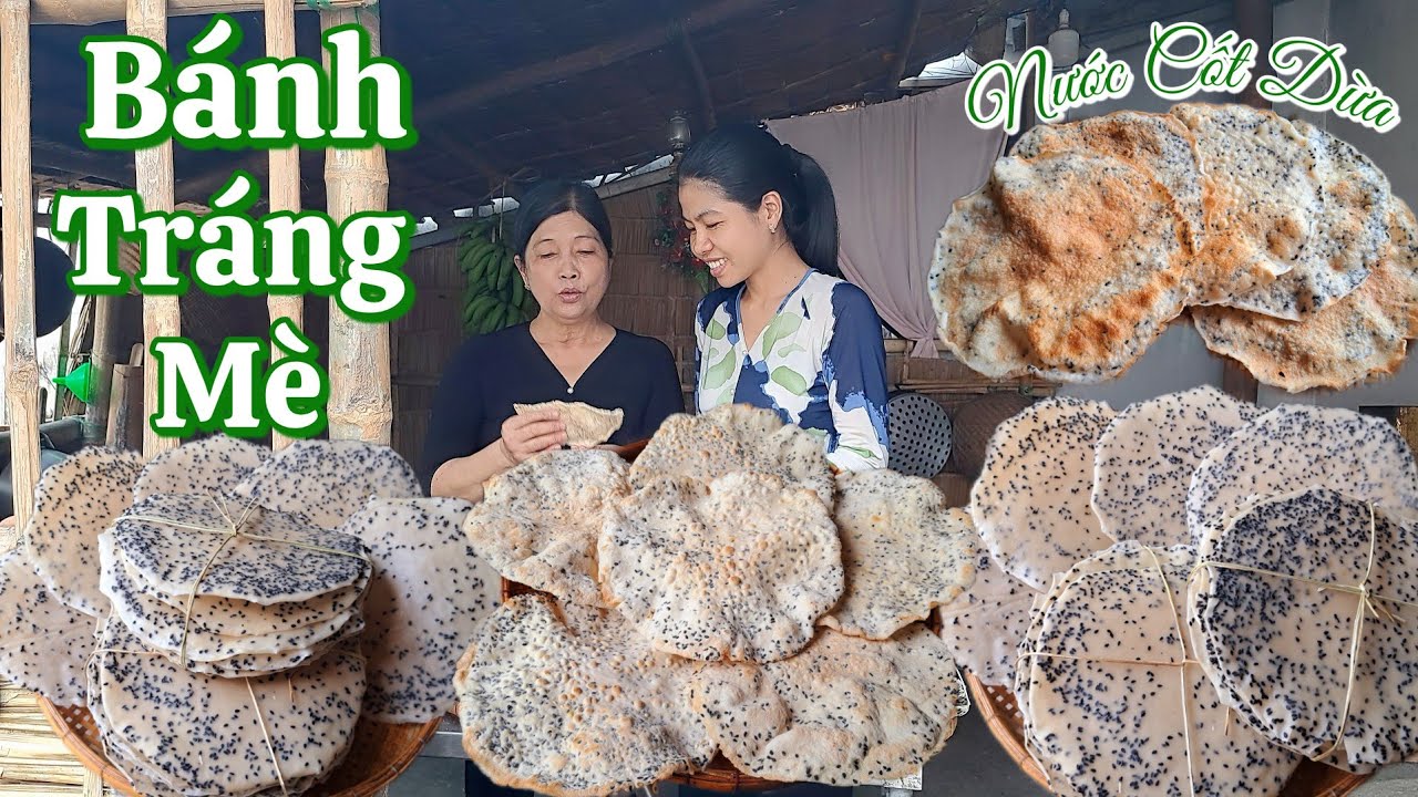 Đây là công thức làm Bánh Tráng Mè Nước Cốt Dừa tráng chảo nướng phồng giòn nhớ tết xưa của mẹ