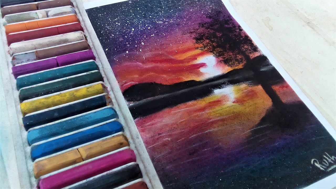 como dibujar con colores pastel un paisaje || tizas pastel / speed drawing