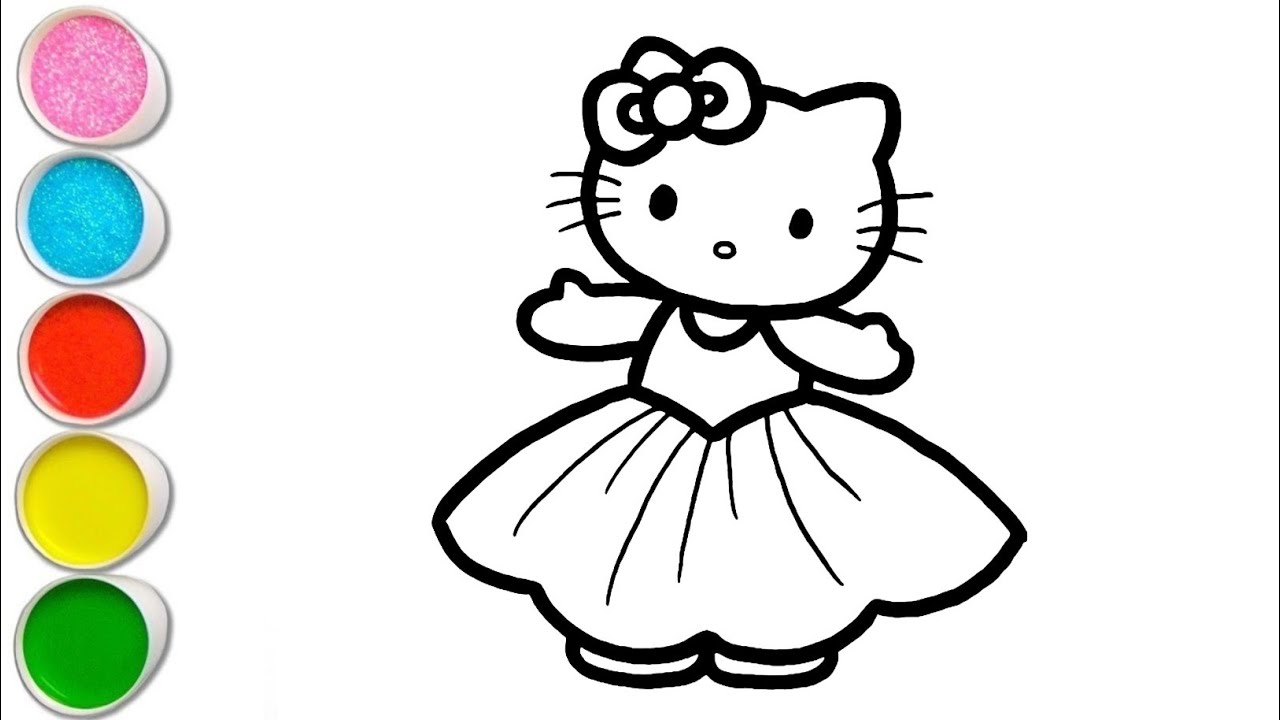 Hello Kitty with Beautiful Dress Drawing and  Coloring For Kids and Toddlers_ Kids Art