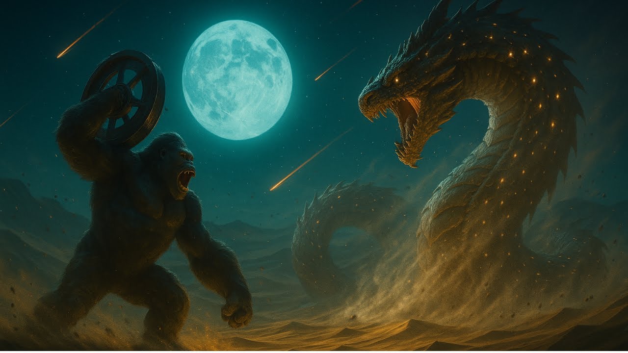 Kong Versus The Celestial Sand Serpent In A Shifting Desert Of Singing Dunes