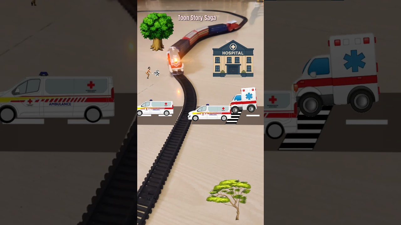 Ambulance race is happening and the train is approaching fast | Ambulance Siren | Ambulance Sound 🚑🚑