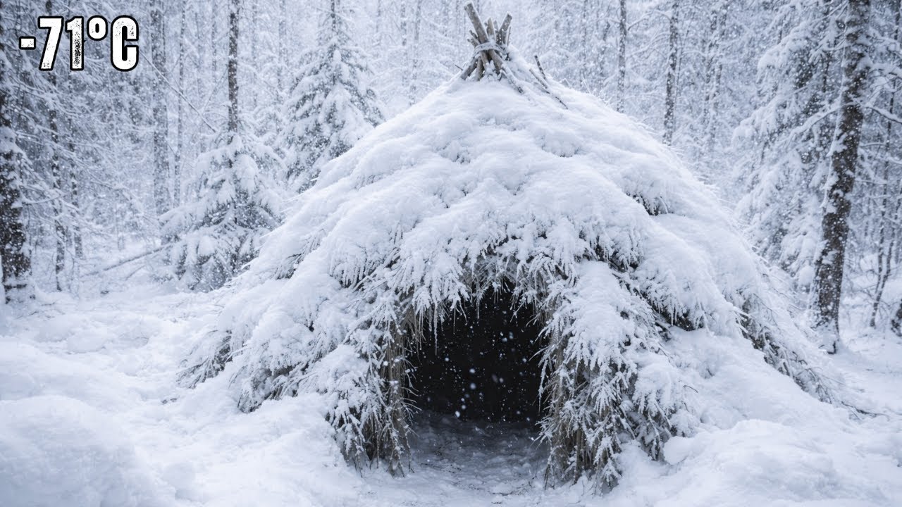 I Survived Winter in Heavy Snow No Log Cabin at - 71°C | Life Off The Grid