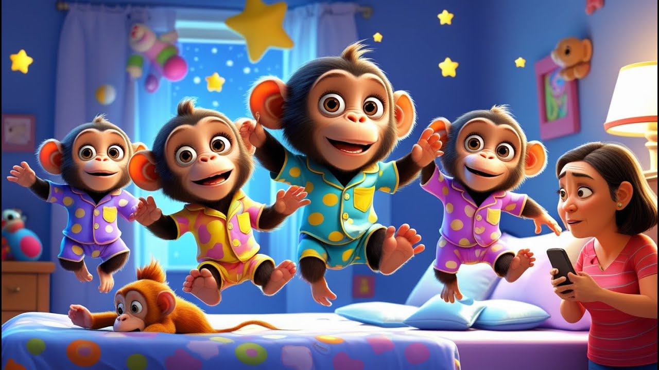 🐒 Five Chimps Jumping on the Bed & More 🐵 | Nursery Rhymes for Kids | English Rhymes for Kids