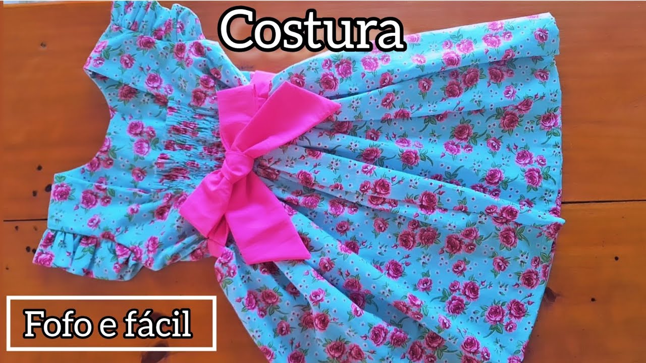 Vestido infantil com LASTEX nas Costas, com moldes prontos