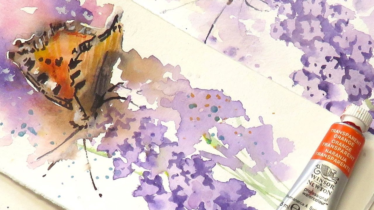 Pretty and loose watercolour butterfly and lilac