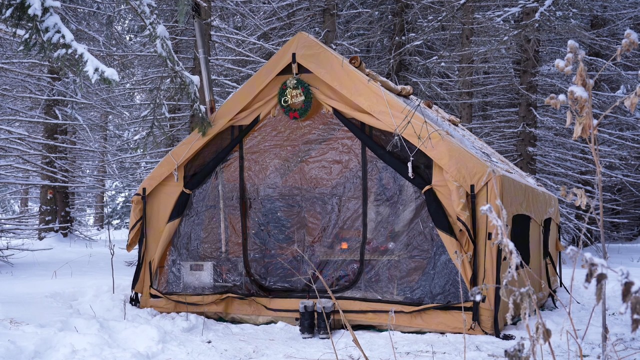 Cozy Luxury Winter Camping in an Inflatable Tent!