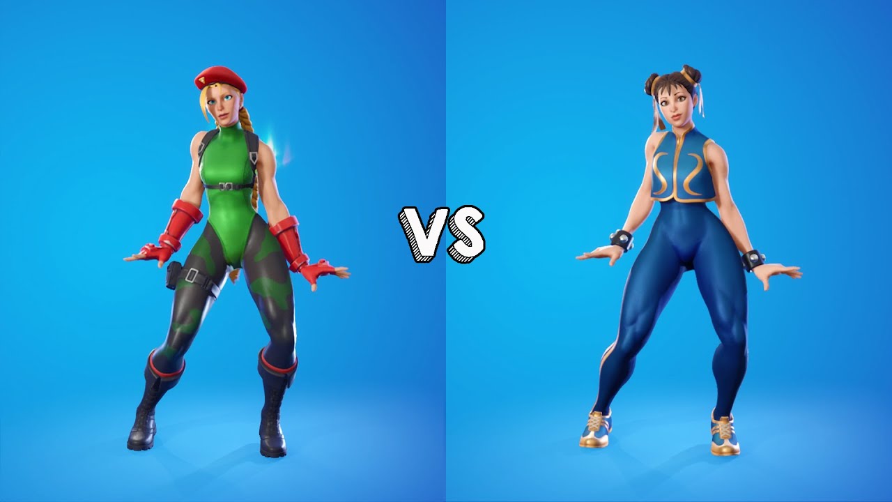 Cammy Skin Vs Chun-Li Skin Showcase with Emotes & Dances Fight ( 100% Sync ) - Fortnite