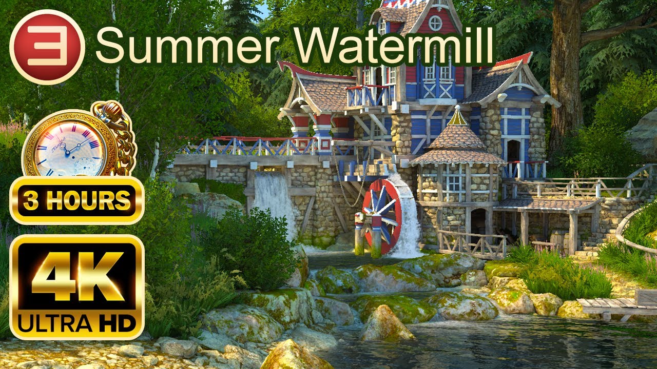 SUMMER WATERMILL 4K: 3 Hours of Picturesque Nature & Relaxing Music