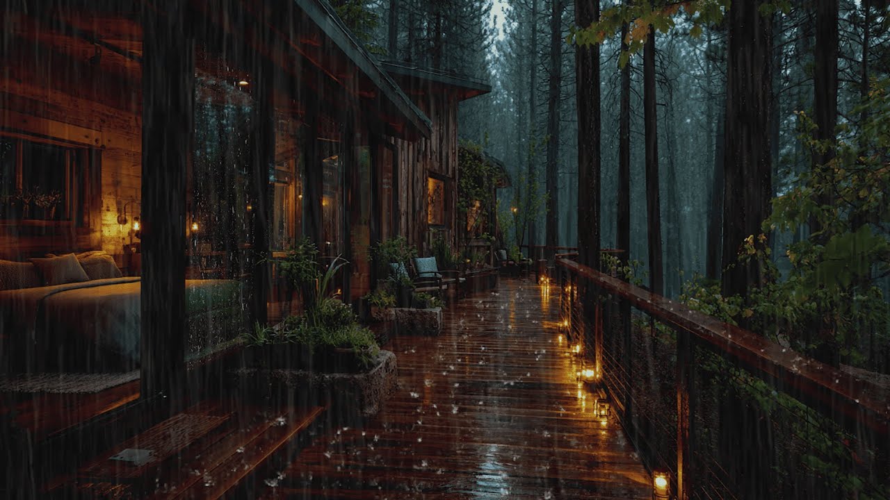 Forest Bedroom Night Rain 🌲 | Deep Sleep Ambience with Tranquil Rain Sounds